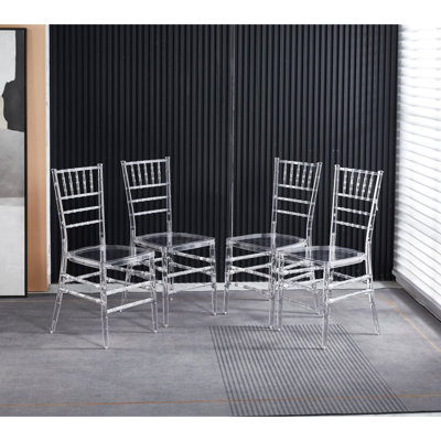 Chaise de soudage et siège de salle à manger de 4 personnes. Capacité de charge de 220 lb. Transparent. Facile à assembler. 20,18 po de profondeur, 18,54 de largeur, 33,95 de hauteur, 4 chaises, capacité de charge en plastique. Look chic. Couleur tra