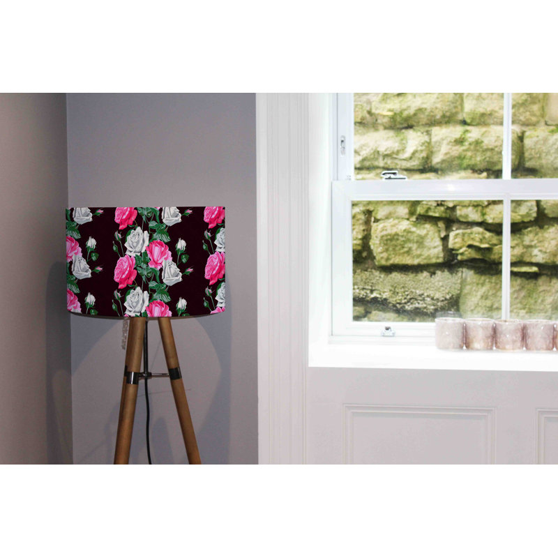Pink and White Flowers 25 cm H Drum Cotton Lamp Shade ( Uno )