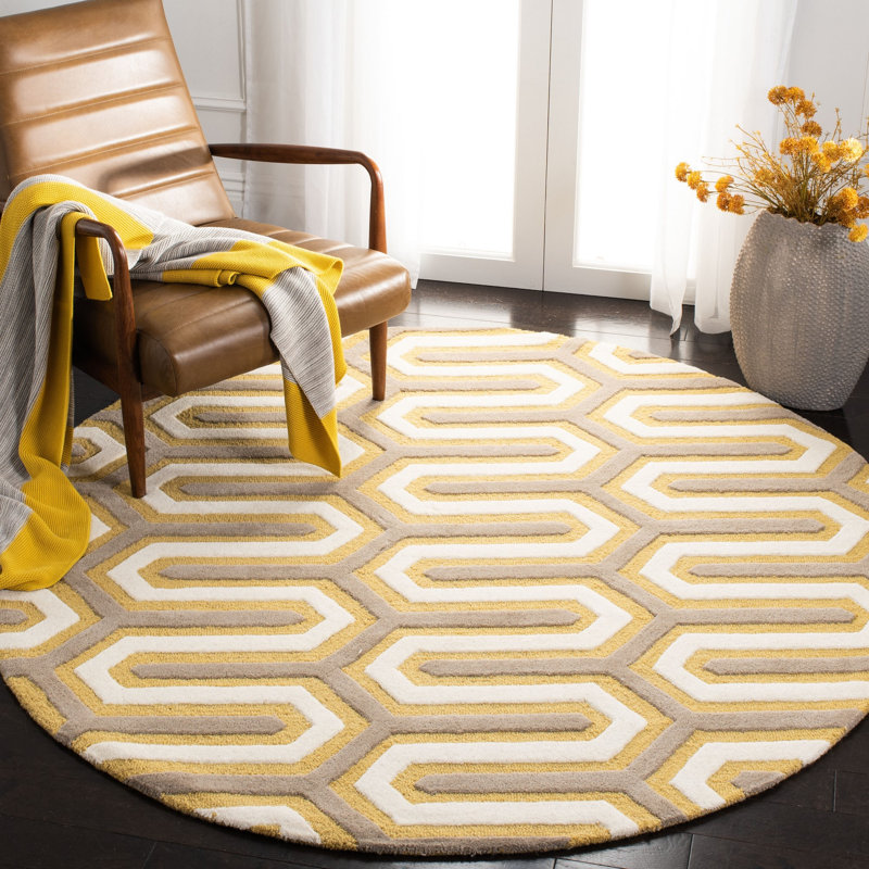 Ellicott Hand Tufted Wool Geometric Rug, Round 6'