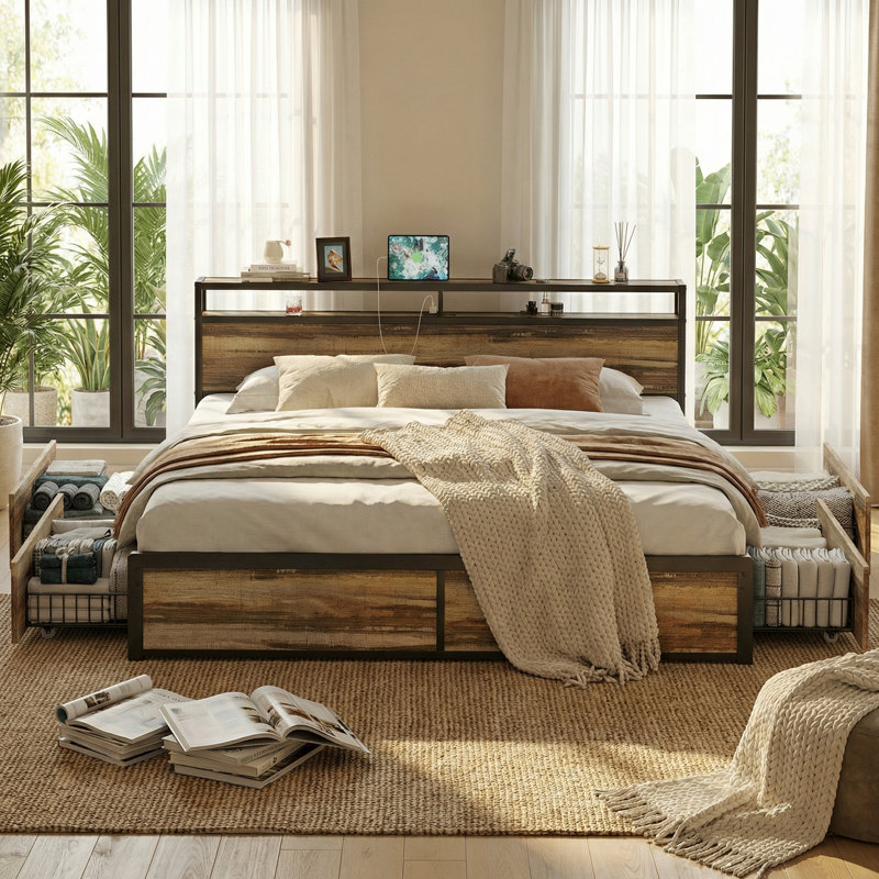 Stouffer Metal Platform Storage Bed, Brown
