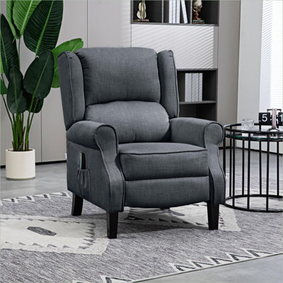Fauteuil inclinable de massage vibrant pour adultes HOMcom, fauteuil inclinable en lin gris anthracite avec chaleur, repose-pieds et amp; Poche latérale pour le salon