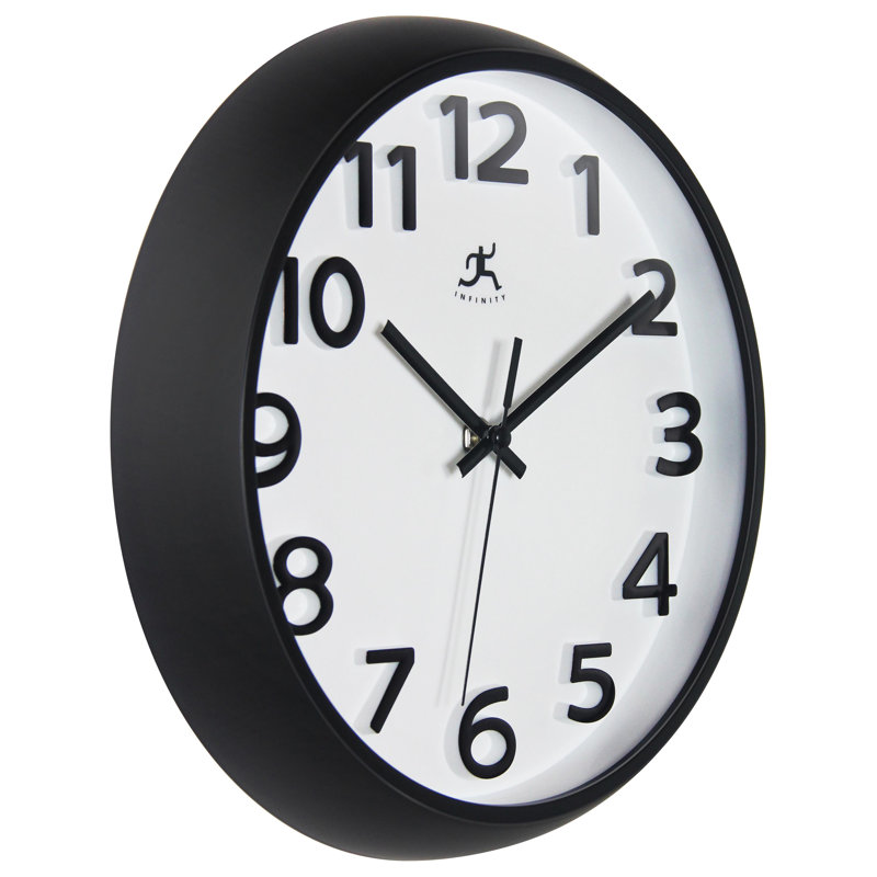Horloge murale ronde en plastique 10,75 pouces - noire