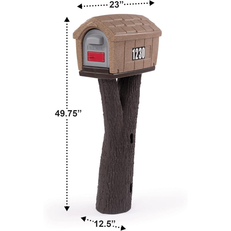 Rustic Barn Plastic Residential Mailbox & Post Mount Combo Kit With 2 Access Doors, Brown