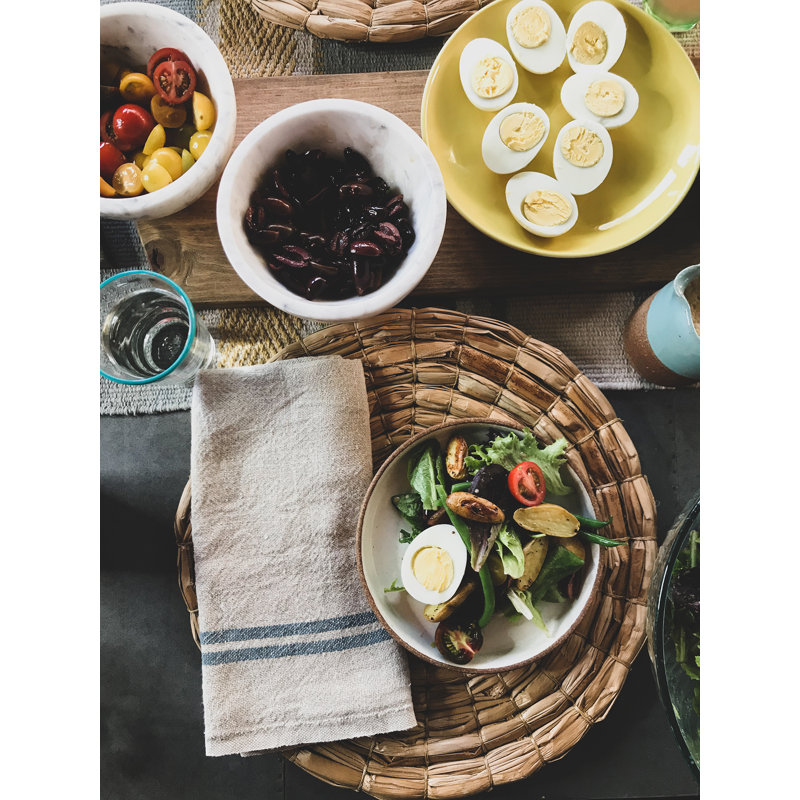 Bronwen Linen Square Napkin, Natural/Blue