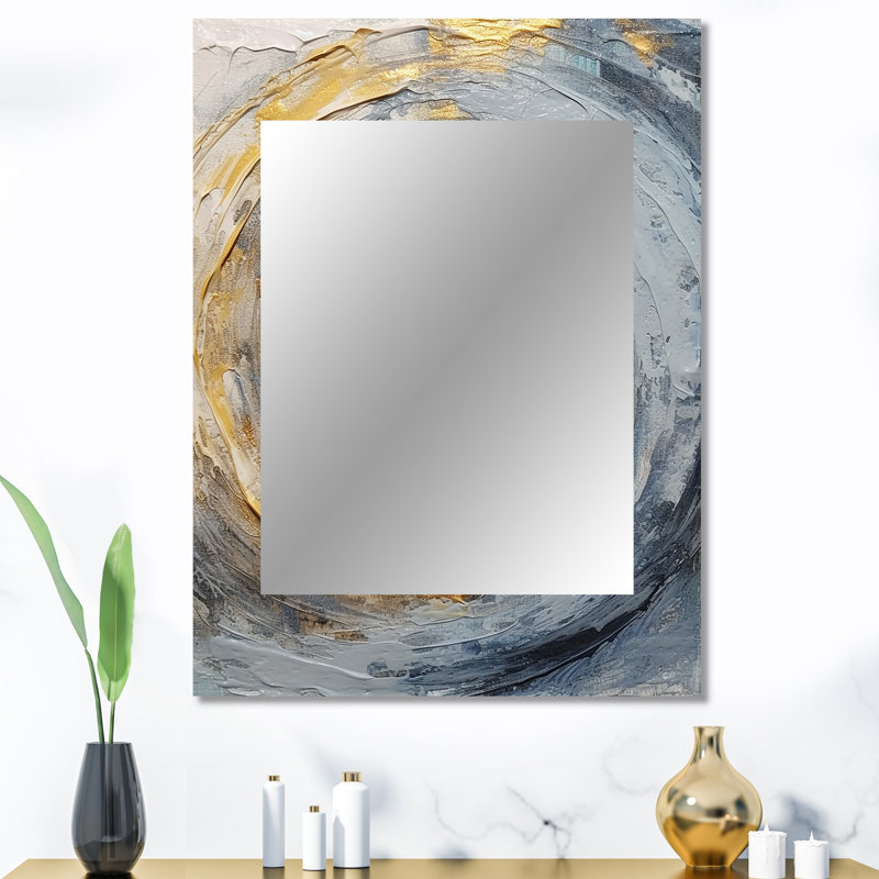 Gold and Blue Vibrant Spirals IV - Modern Wall Mirror, 40 po x 30 po