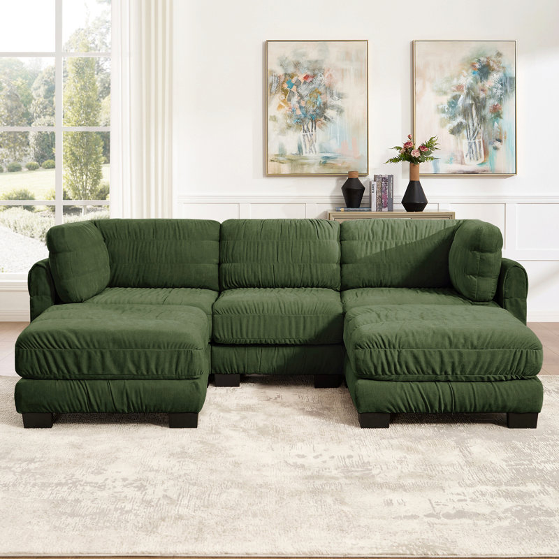Canapé modulaire modulaire en chenille à 3 sièges, 2 repose-pieds mobiles, mousse à haute densité, coussins de dossier en forme de L, assemblage facile, pour le salon, la chambre à coucher