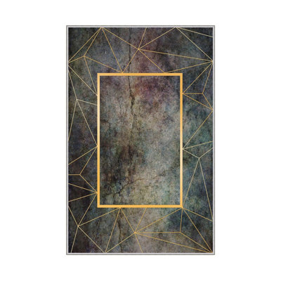 Tapis tissé élégant (4 x 6 pieds), 100% polyester, d'une hauteur de poils de 0,3 po | Pois antibactérien antidérapant en PVC | Lavable à la machine, impression numérique en 3D | Parfait pour le salon, la chambre à coucher et le bureau