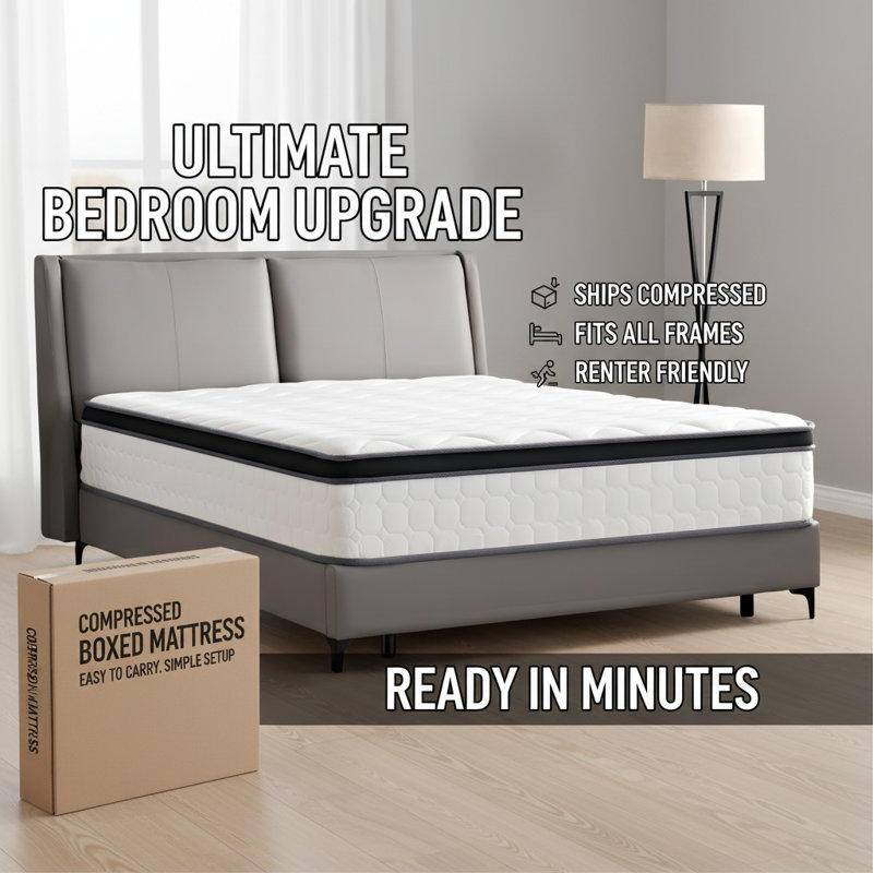 Grand matelas à ressorts ensachés de 12 po, mi-ferme avec mousse viscoélastique imprégnée de gel, support pour la colonne vertébrale et isolement par mouvement. | Idée de cadeau