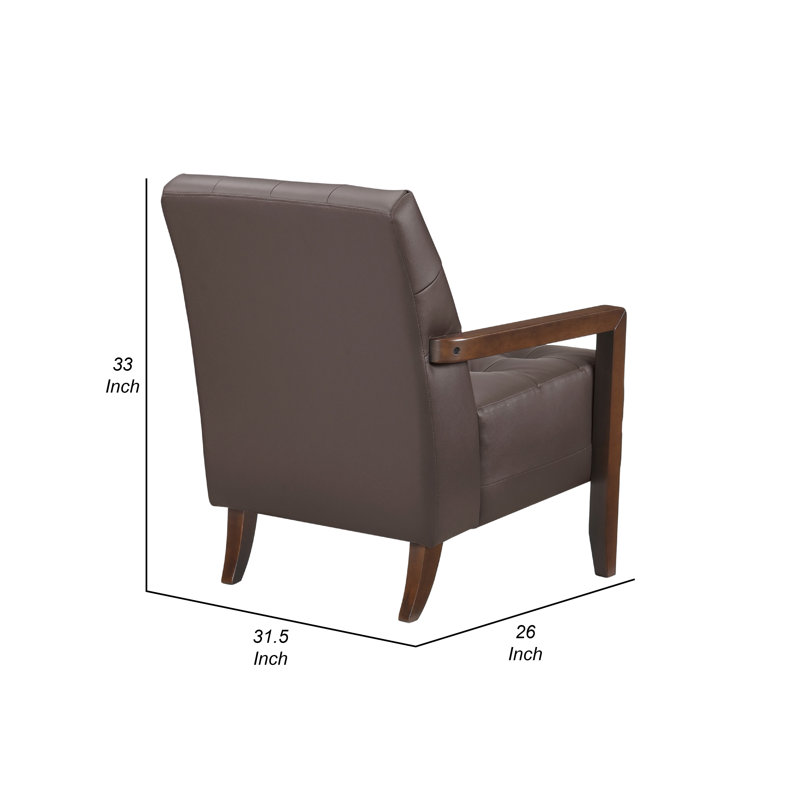 Fauteuil Lenie, cuir capitonné, bois de noyer, Marron foncé