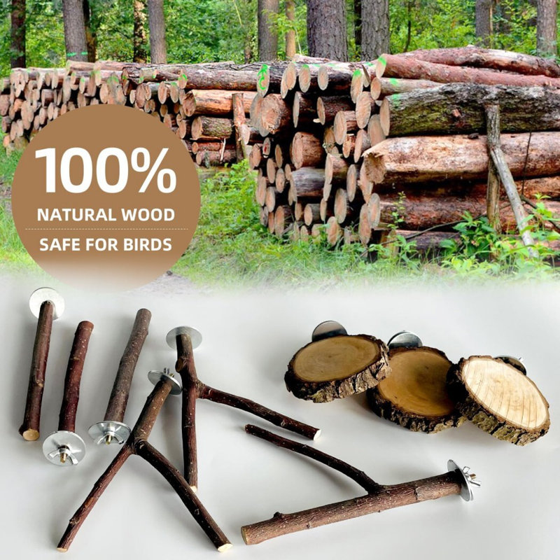 Ensemble de 8 perchoirs à oiseaux en bois naturel