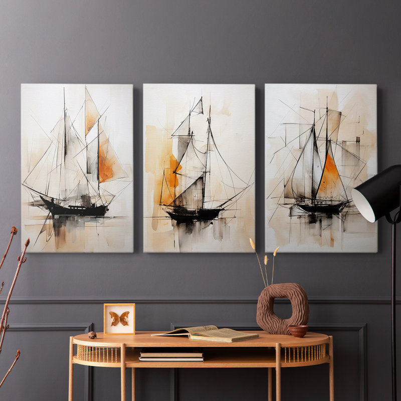 Série Sea and Shore LXXXVI - Ensemble de toiles tendues avec châssis Premium - Prêt à être accroché