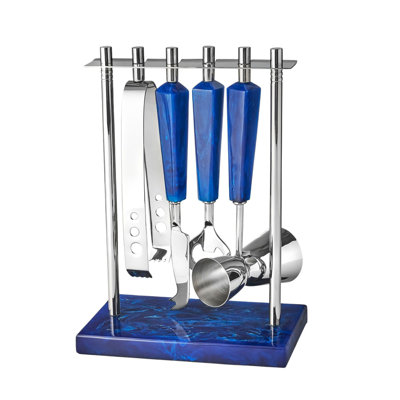Azure Blue Resin & Stainless Steel 5 Piece Bar Tool Set