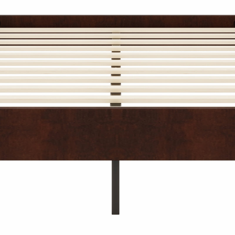 Sturdy Wood Platform Bed Frame Featuring Wood Slat and Metal Support, Chocolate