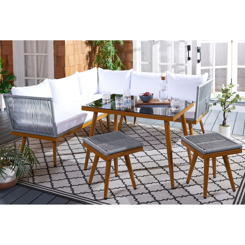 Ensemble de salle à manger rectangulaire avec coussins 127,9 po pour 5 personnes Faiqah, Blanc, Gris / brun