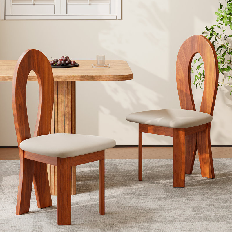 Chaise de salle à manger avec pieds en bois (ensemble de 2), Blanc, Bronze
