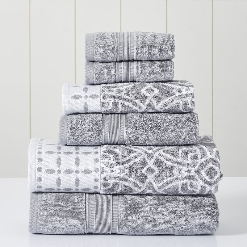 Modern Threads Monroe 6-Piece Reversible Yarn Dyed Jacquard & Solid Towel Set – 100% Cotton, Quick Dry & Absorbent Bath, Hand & Washcloths