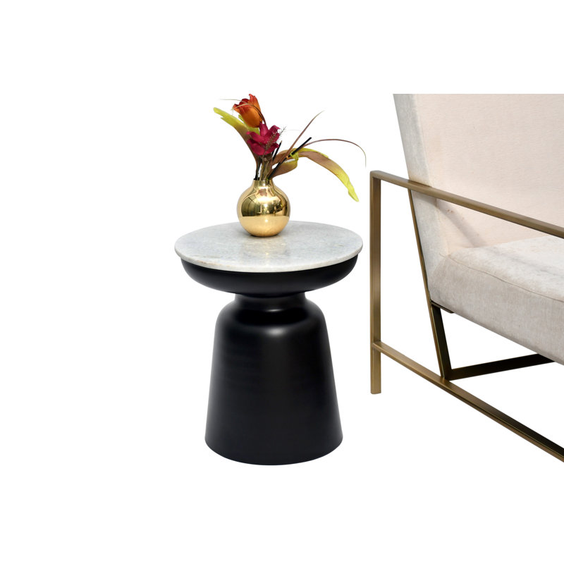 Luxe Side Tabke W/Marble Top, Black