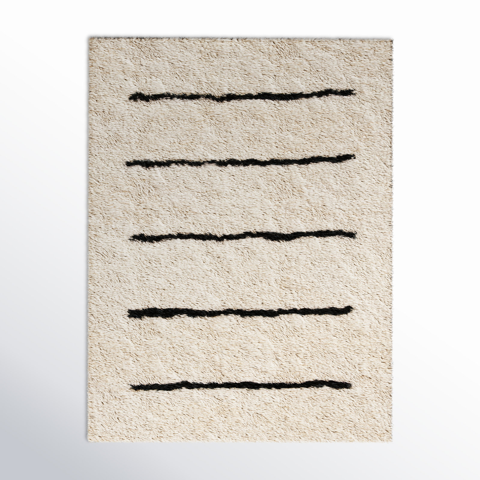 Mayer Striped Hand Knotted Wool Ivory/Black Area Rug, Rectangle 5' x 8'