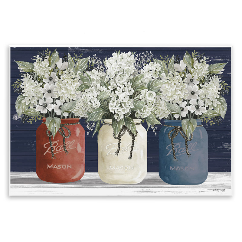 Rustic Americana Floral Bouquets Wall Art in Red, White, and Blue