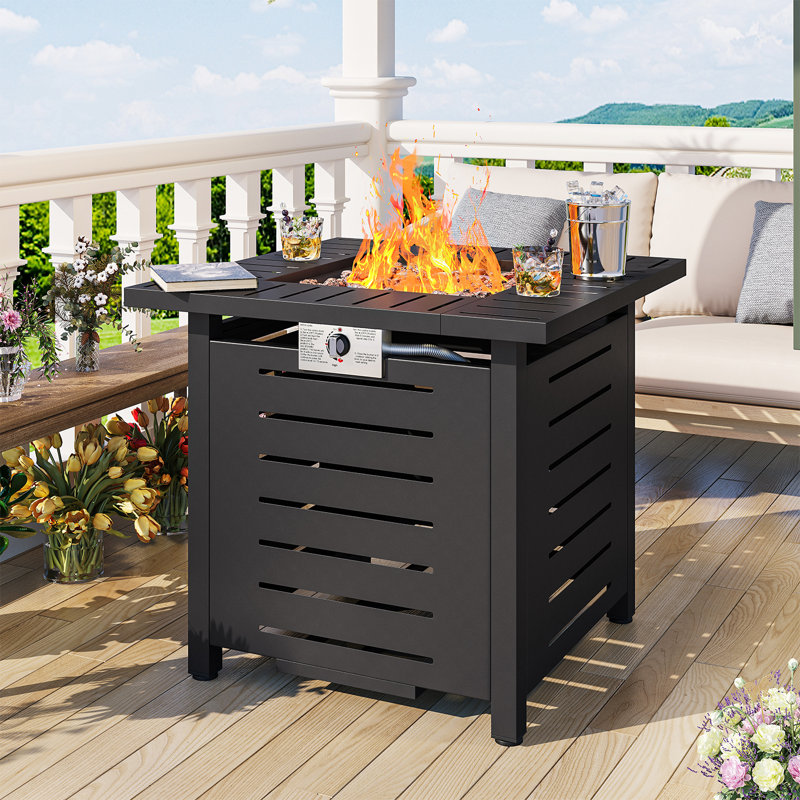 28" Outdoor Fire Pit Table - 50000 Btu Square Fireplace For Patio Party, Family Gatherings