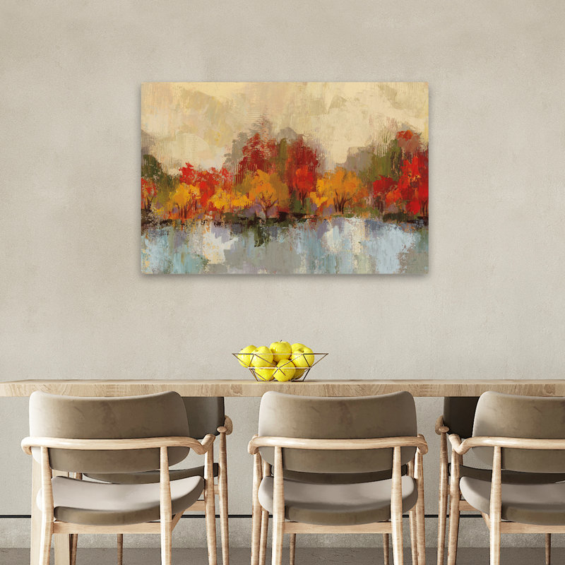 Réflexion de la rivière d'automne - Automne beige brun automne, H 36 po x l 24 po
