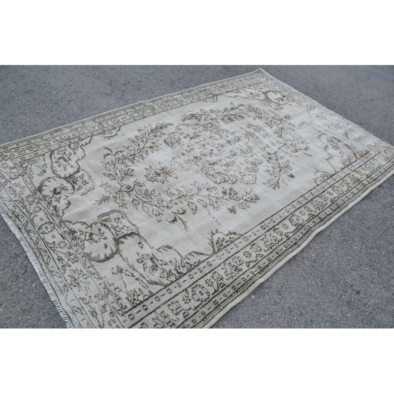 Tapis turc Oushak vintage fait à la main beige - Grand tapis idéal pour la chambre à coucher ou le salon 7477