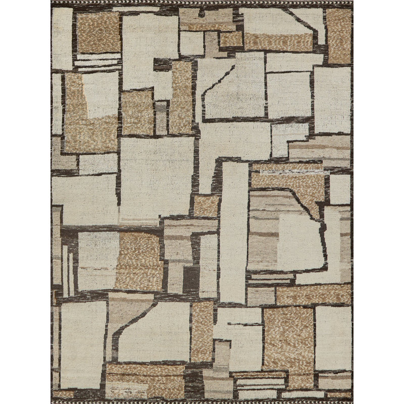Alcama hand-knotted New Zealand Wool Beige/Ivory/Brown Area Rug, 14'X18'