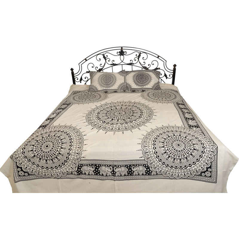 Ensemble de draps en coton blanc et noir Chakra