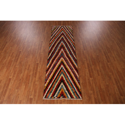 Tapis de couloir oriental en laine à chevrons marocain 3 x 10
