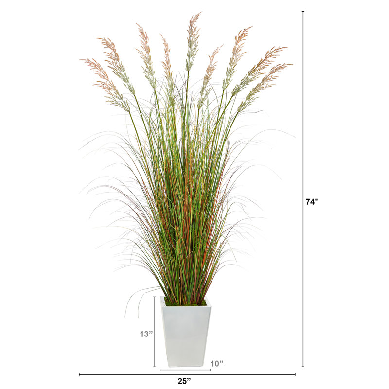 Faux Wheat Grass in Metal Planter, 74" H x 25" W x 25" D, Yellow