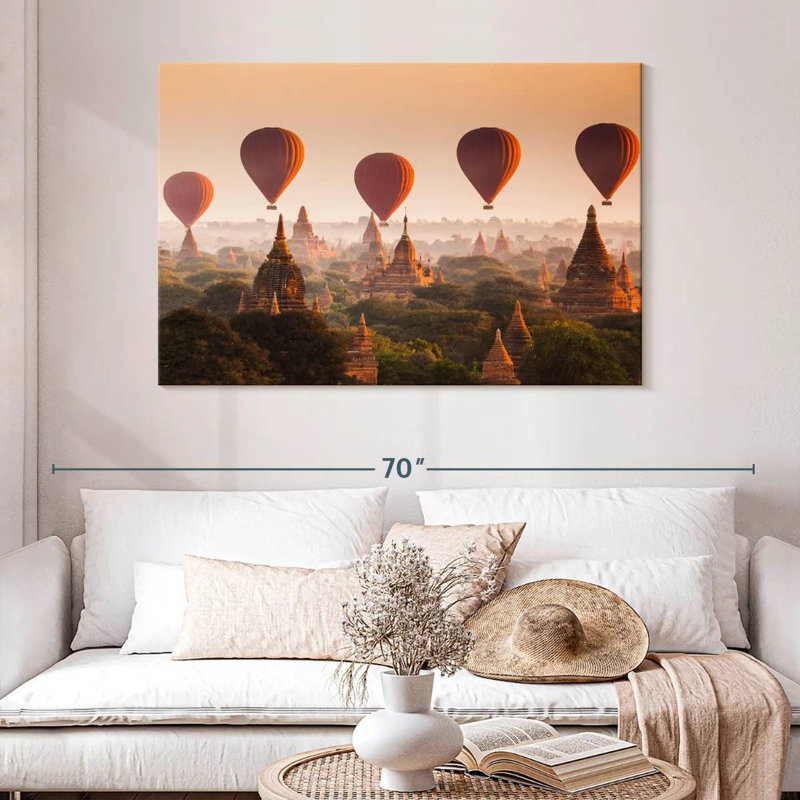 Ballons Mehar au-dessus des tempes de Bagan, H 32 po x l 48 po