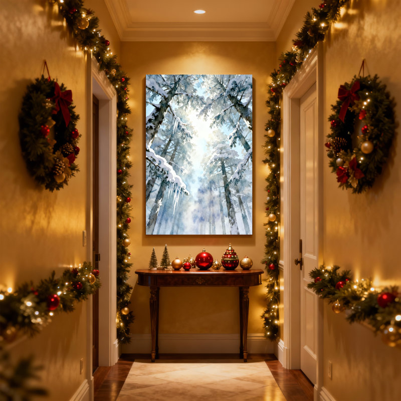 Ensemble de 3 toiles de Noël enneigées, glaçons, ciel clair, forêt, scène d'hiver, H 18 po x l 12 po
