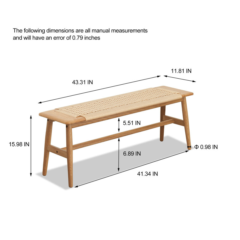 Banc en bois Hynda, Oak, 15.98" H x 31.5" W x 11.82" D