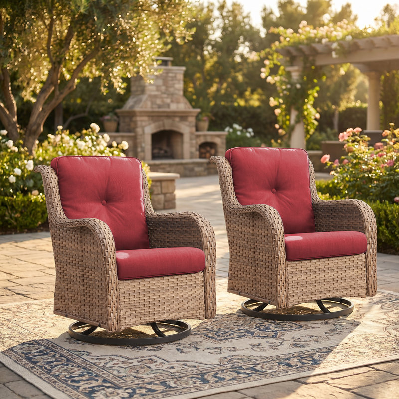 Swivel and sliding wicker patio chairs, Jaune, Rouge