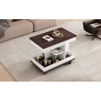 360° Rotating Lift Top End Table, Multifunctional Fluetd Side Table With Wheels