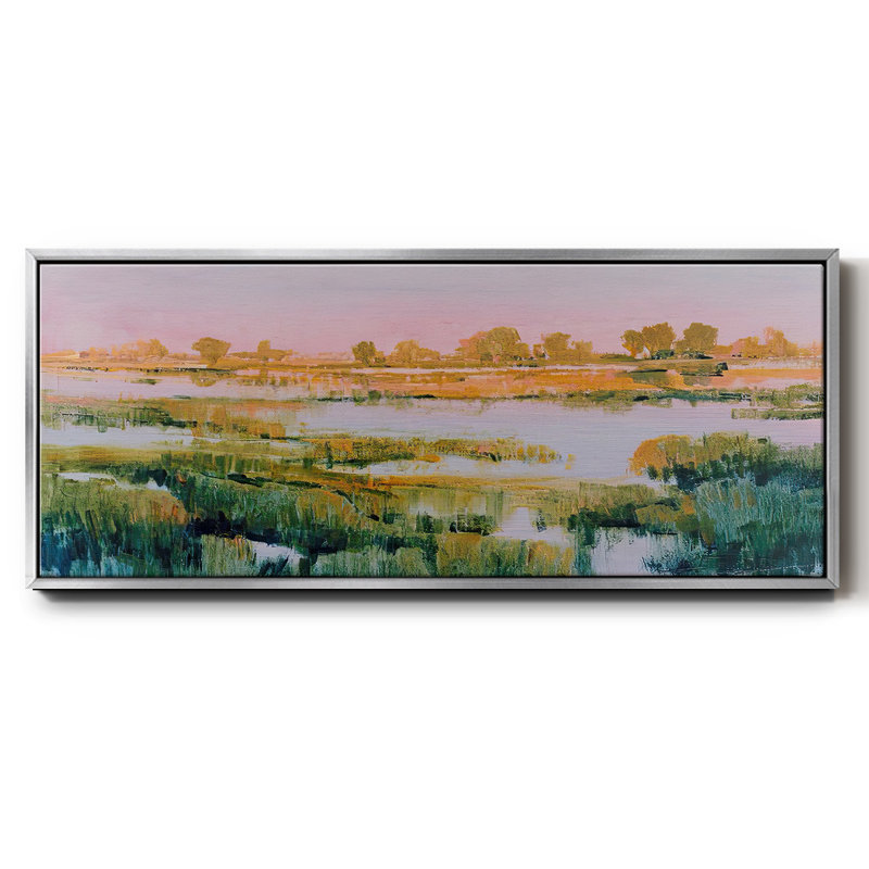 Marshland View I, peinture sur toile encadrée, H 24 po x l 60 po, Argent