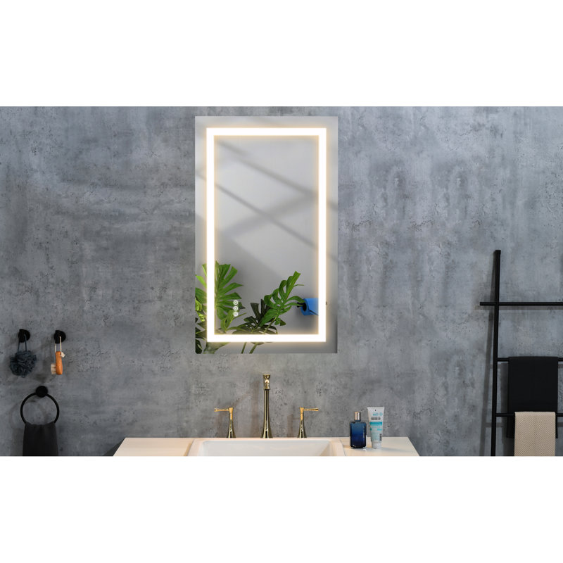 Miroir de salle de bain à DEL à intensité variable de 36 po x 24 po avec fonction de brouillard, 3 options de couleurs, pour le maquillage, les soins de la peau, le rasage et les vêtements