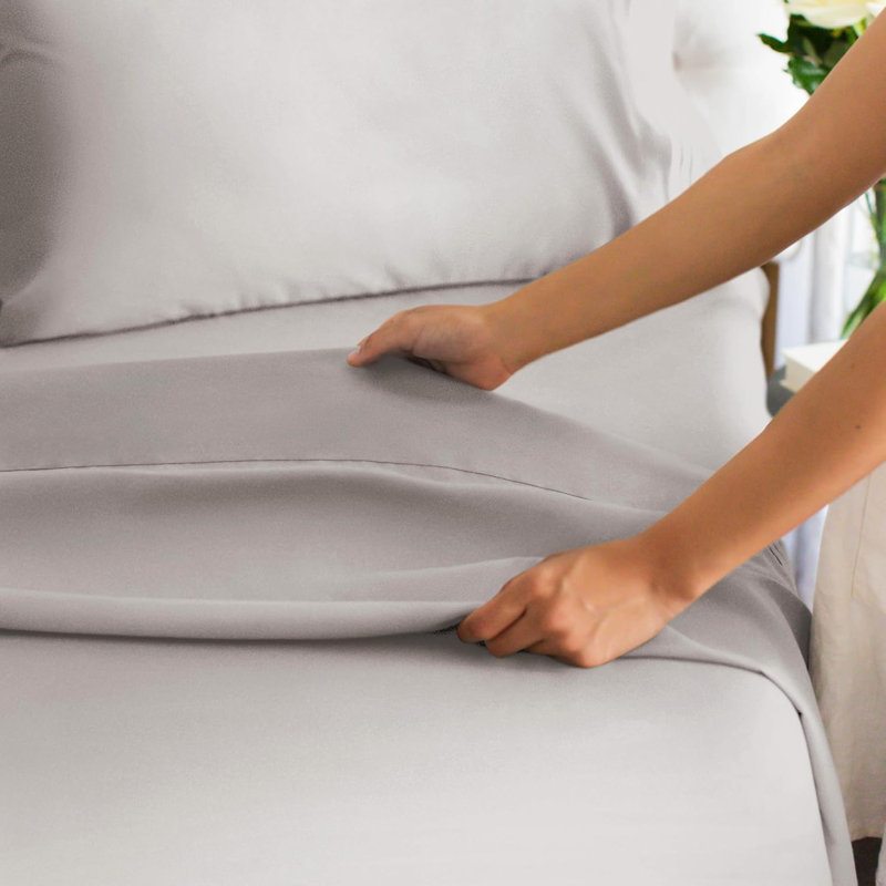 Bamboo Sheet Set, Cooling & Breathable Bed Sheets, Soft Hotel Luxury Bedding, Deep Pocket Fit, Light Gray