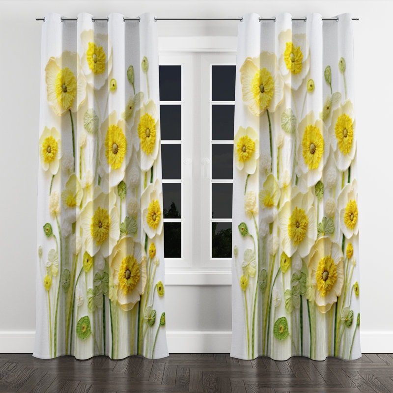 Danico Buttercups Minimalism Dream I - Traditional Blackout Grommet Curtain - 1 panel, 52" W x 63" L, Silver Grommets