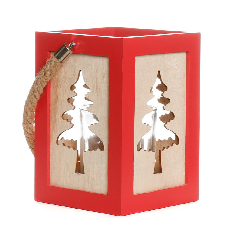 Wood Tabletop Lantern, Red
