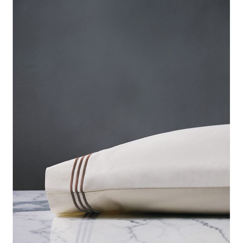Tessa Egyptian Cotton Pillowcase, King Pillowcase, Ivory/Brown