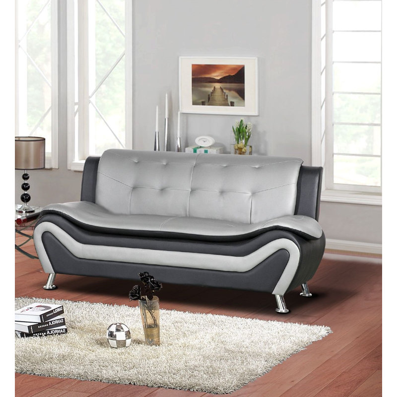Canapé sans accoudoirs en similicuir 75 po Halley, Noir / gris
