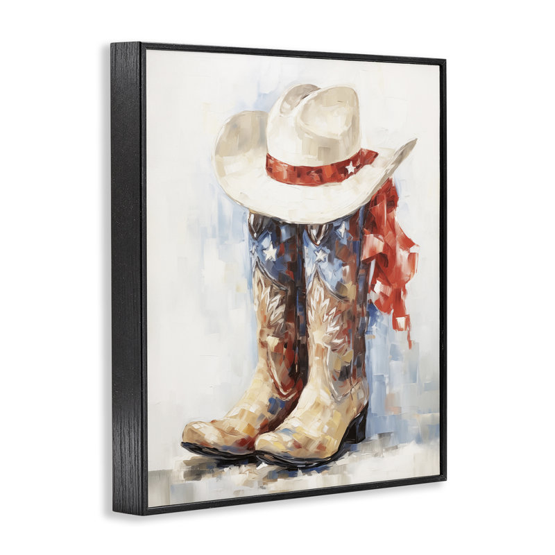 Bottes de cowboy patriotiques, estampe numérique, design par Arlington Prints, H 14 po x l 11 po, Giclée encadrée noir minuit