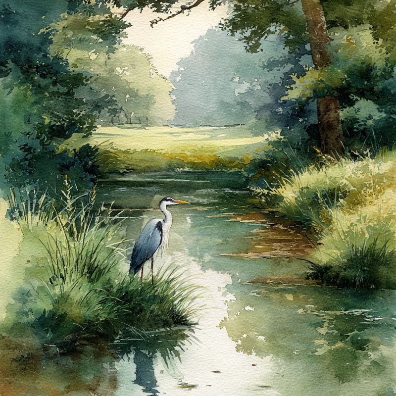 Shoreline Stroll Heron - art mural sur toile tendue, H 20 po x l 20 po