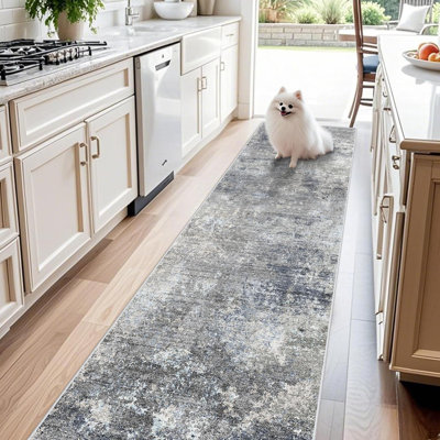 Long Hallway Rug – Non-Slip Washable Kitchen Floor Rug with Rubber Backing, Modern Low Pile Thin Wide Carpet for Bedroom, Entryway Indoor