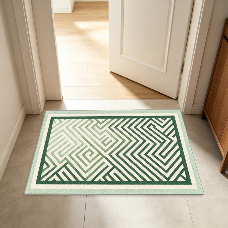 Geometric Maze Green carpet-easy to clean, machine-washable, soft and comfortable; suitable for door mats, kitchens, living rooms, bedrooms, corridors, and laundry areas. Easy to clean, durable carpet for home decoration.