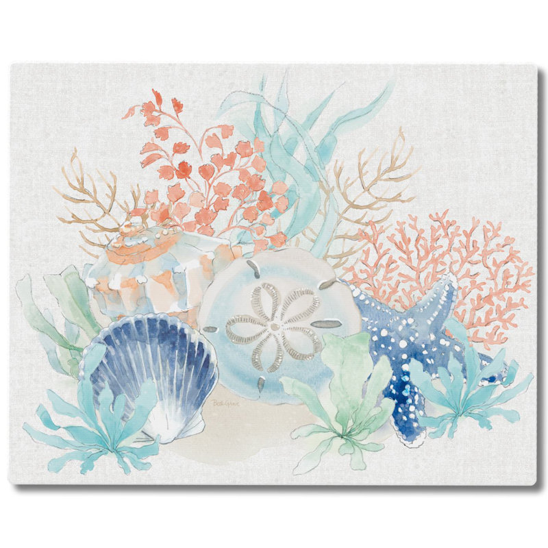 Seaside Coral and Shells Tempered Glass Cutting Board