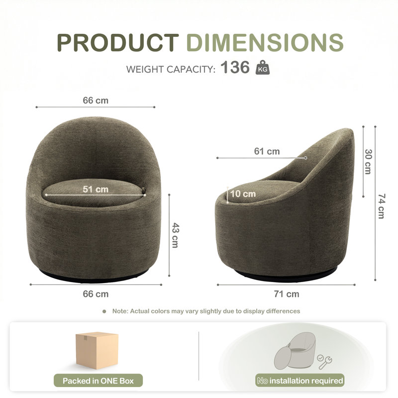 Lawandra 71.9Cm Wide Swivel Barrel Chair, Green