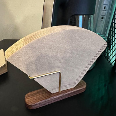 Walnut Brass Cone Coffee Filter Holder Stand, Storage Container for #01 #02 V60 Paper Coffee Filters