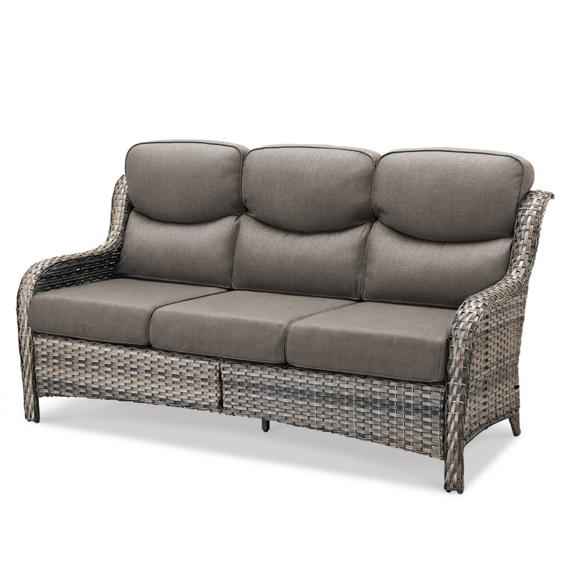 71" Outdoor Wicker Rattan Patio Sofa With 5" Thick Cushions, Gray, Gray